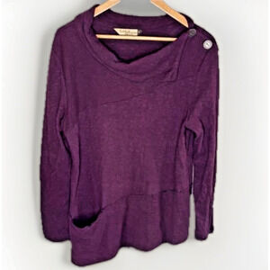 Chalet et Ceci Cowl Neck Sweater Sz M Maroon Asymmetrical Hem Pocket Lagenlook